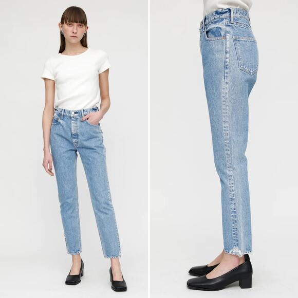 NWOT MOUSSY VINTAGE MARKSVILLE BOY SKINNY Size 24 Blue Rigid Denim Tapered Leg - Picture 1 of 16